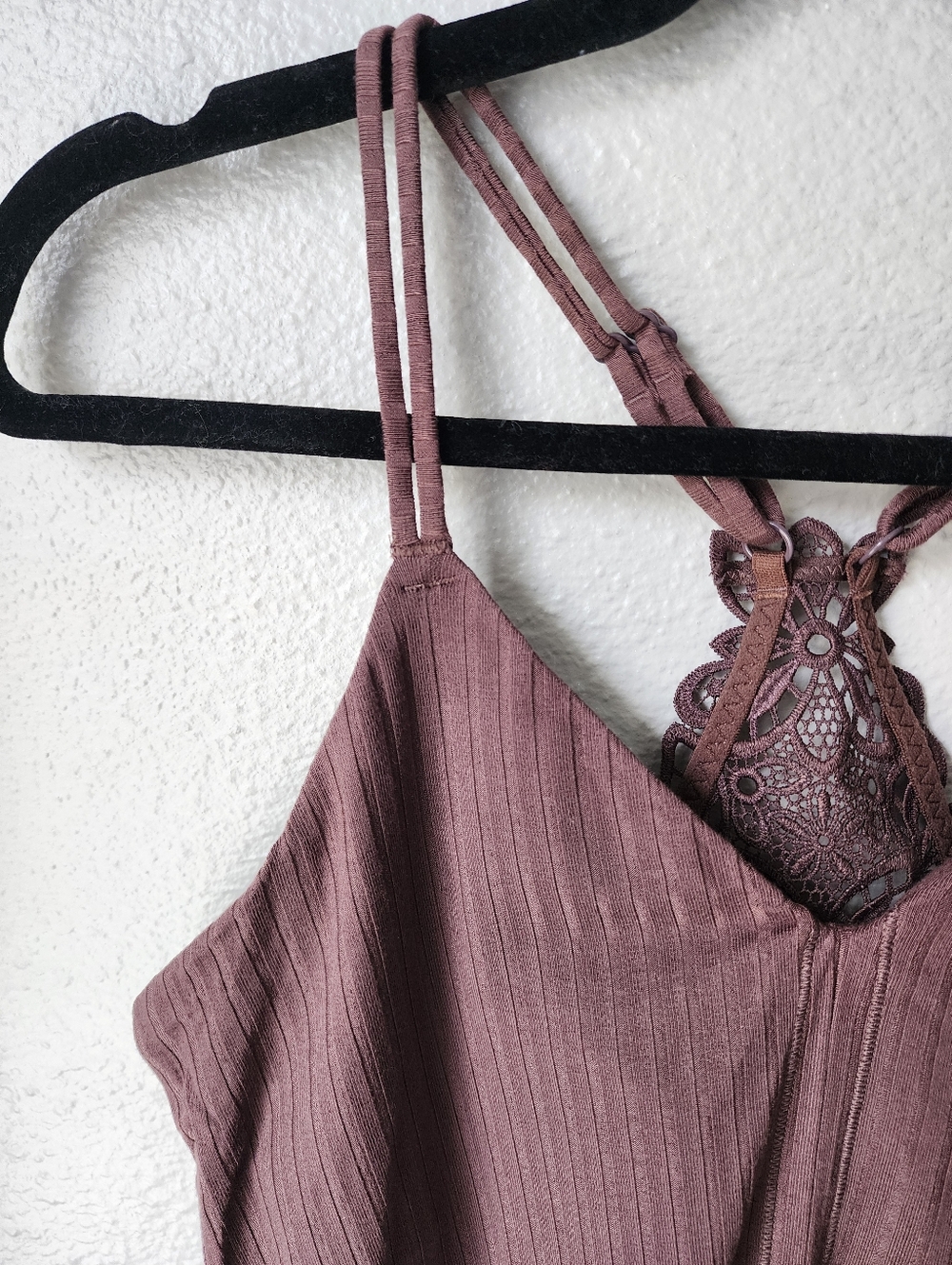 Aerie NWT Ribbed Cropped Racerback Embroidered Lace Bralette Medium In Brown - Picture 2 of 7